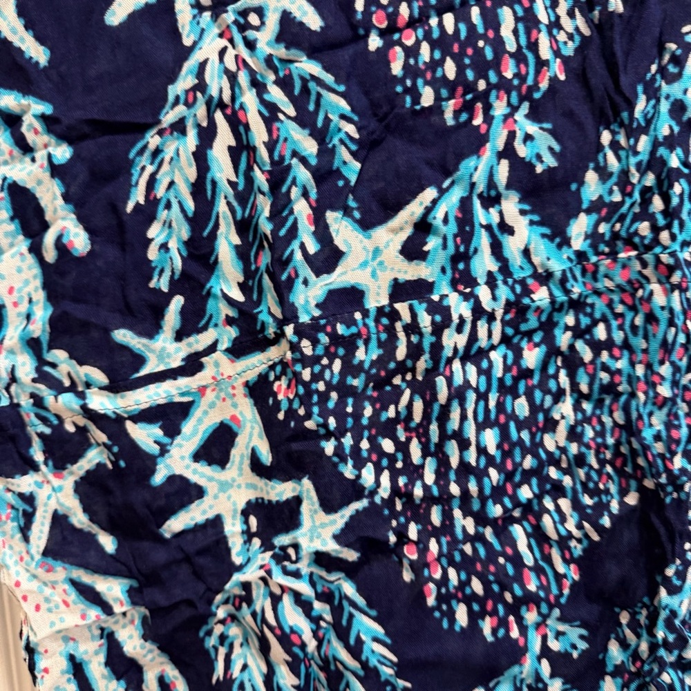 Lilly Pulitzer Riley Infinity Scarf Navy Good Reef Coral Starfish Rayon